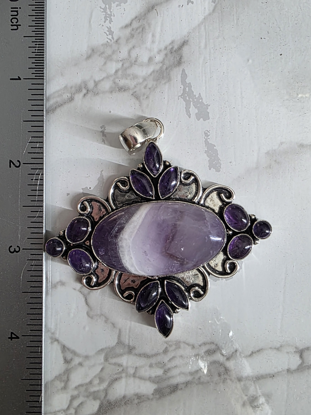 Sterling Silver Amethyst Pendant Necklace - Purple Gemstone - Picture 4 of 9